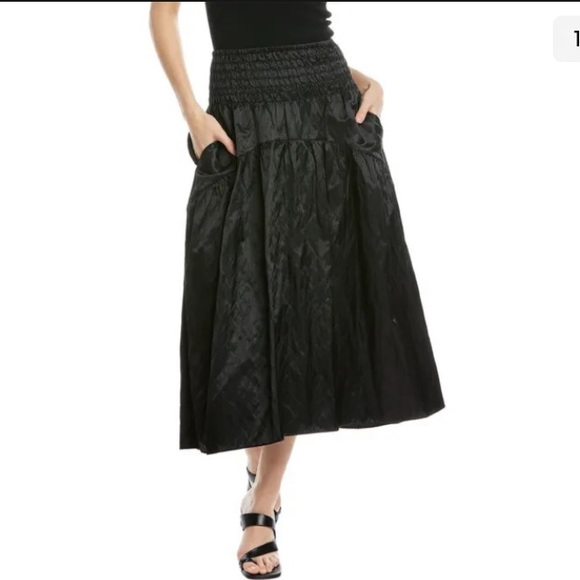 Vince Metallic Smocked Tier Ruffled Skirt XL